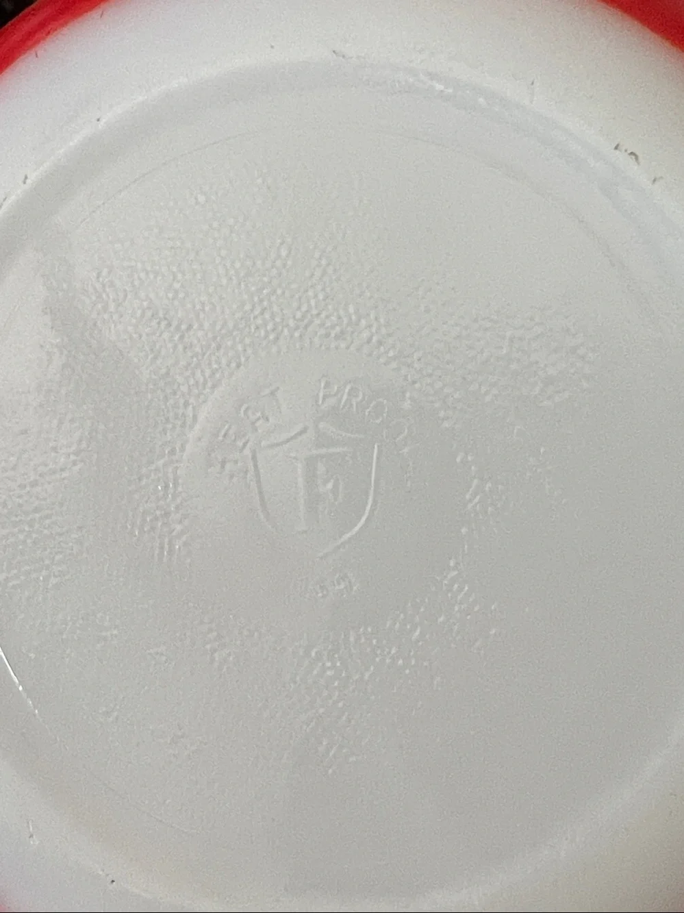 Vintage Federal glass red mixing bowl milk glass